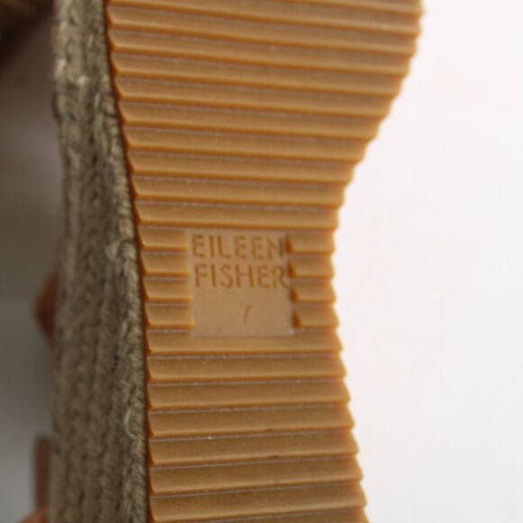 Eileen Fisher Largo Tan Leather Jute Espadrille Wedge Sandal Heels Shoe Size 7 - Picture 8 of 10
